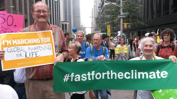 The LWF delegation to the New York Climate events participated in the âLargest Climate Marchâ in history, held 21 September, in New York City. Photo: #FastForTheClimate/Nikola Taylor