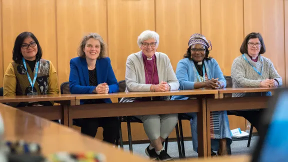 Five LWF vice-presidents: from left to right, Desri Maria Sumbayak, Propstin Astrid Klein, Archbishop Antje Jackelen, Rev. Jeannette Ada Epse Maina and Presiding Bishop Elizabeth Eaton Photo: LWF/A. Hillert