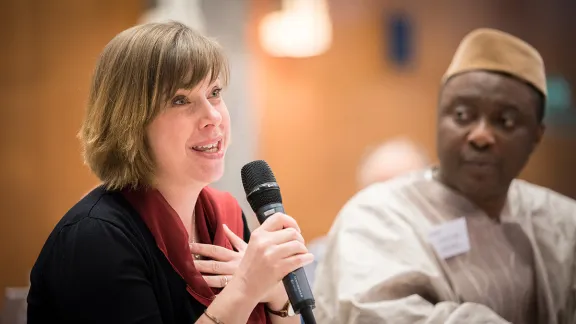 IERP General Secretary Rev. Sonia Skupch speaks at an ecumenical event in Geneva, Switzerland. Photo: WCC/ Albin Hillert