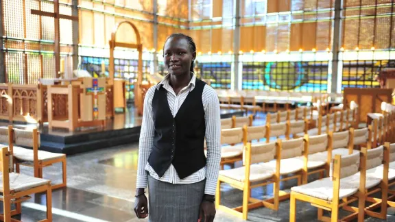 Rose Nathike Lokonyen in the chapel of the Ecumenical Center, where the LWF is based. Lokonyen will be one of the speakers at MalmÃ¶ arena. Photo: LWF/M. Renaux