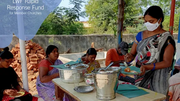 With the LWF Rapid Response Fund, 35 women living in poverty in the UELCI member church areas have regained their livelihoods. A tiffin owner serves lunch. UELCI