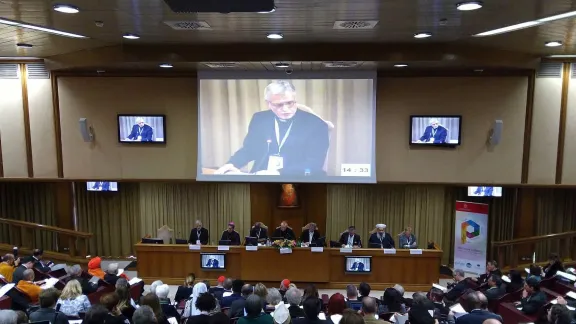 LWF General Secretary Rev. Dr. Martin Junge speaks at an interfaith panel on the opening day of the Vatican conference on Religions and the Sustainable Development Goals. Photo: GCCM