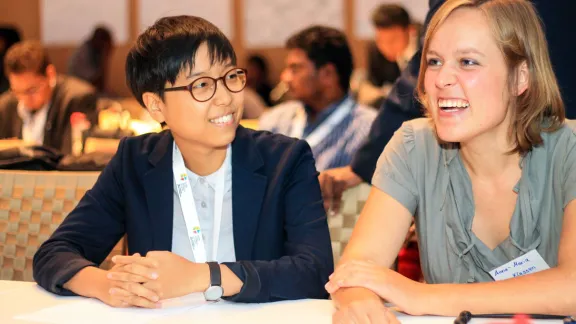 LWF Vice-President for Asia, Eun-hae Kwon (left), with LWF Council member, Anna-Maria Klassen, praised young Lutherans for their efforts to address challenges faced by Christians globally. Photo: Johanan Celine Valeriano