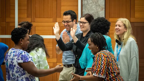 The âTheatre of the Oppressedâ was one of the methodologies practiced to collect information on community level. Participants clearly enjoyed the session, despite the serious topic. Photo: LWF/ S. Gallay 