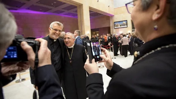 Coming a long way together: LWF General Secretary Martin Junge and former LWF President Munib Younan. Photo: ELCJHL/Ben Gray