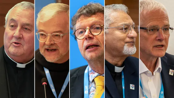 Rev. Prof Ioan Sauca, WCC Acting General Secretary, Fr. Dr Augustinus Sander from Vatican Dicastery for Promoting Christian Unity, Rev. Dr Hanns Lessing, WCRC Acting General Secretary, Bishop Ivan Abrams, General Secretary of World Methodist Council, Dr. Jean-Daniel Plüss of Pentecostal World Fellowship.