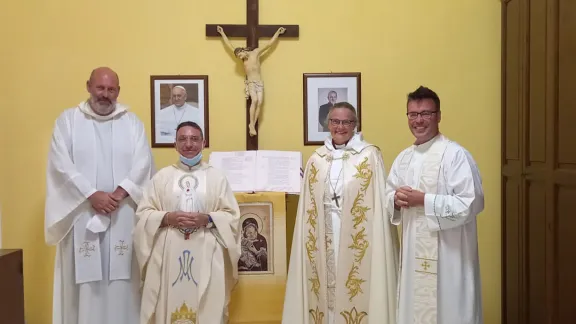 Bishop Karin Johannesson and Rev. James Hadley with the parish priests of Lampedusa