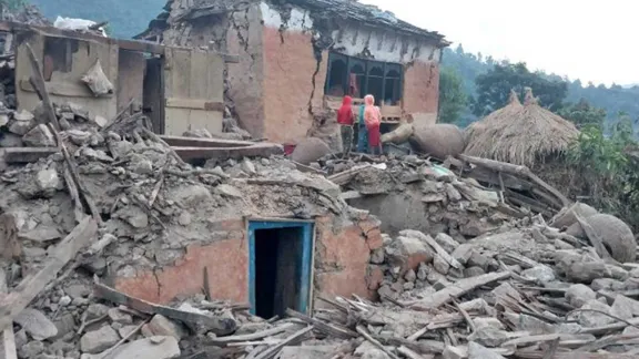 Damage in Pubichouki village, as seen the day after the main earthquake. Photo: onlinekhabar 