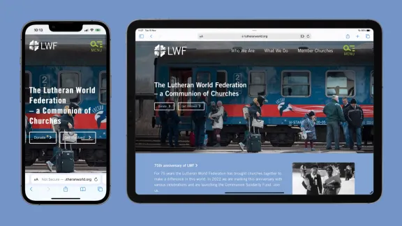 Mobile and desktop views of the new LWF website. Photo: LWF/A. Danielsson