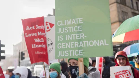 Since 2011, young people have represented the LWF at the UN climate change conferences COP, advocating for climate and intergenerational justice. Last year they also participated in the climate march during COP26 in Glasgow, Scotland. Photo: LWF/Albin Hillert