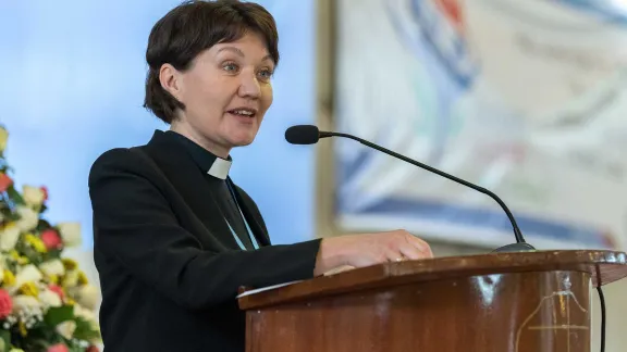 LWF general secretary Rev. Dr Anne Burghardt delivering her address, at the Africa pre-assembly. Photo: LWF/Albin Hillert