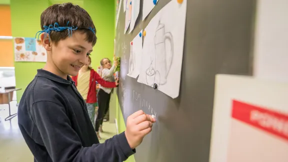 Jegor during Math class. Photo: LWF/ Albin Hillert