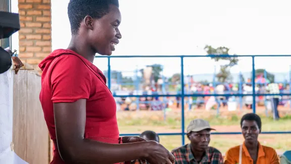 Joceline, a teacher and farmer, works with the LWF in Burundi to strengthen food security and trains fellow farmers how to save. Photo credit: LWF/L. Gillabert