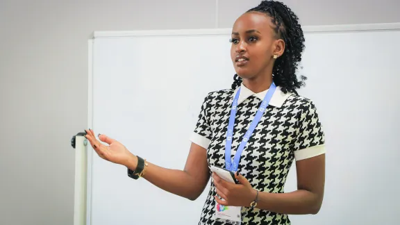 Phiona Uwase from the Lutheran Church of Rwanda, pictured at LWF’s Youth Pre-Assembly in Poland, was a scholarship holder for the 2023 training in theology, gender justice and leadership education. Photo: LWF/J.C. Valeriano