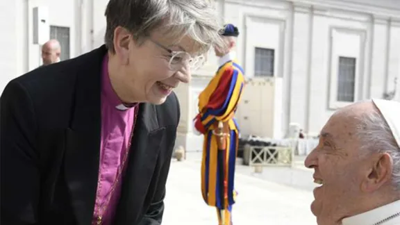 The bishop also spoke with Pope Francis after the general audience. Photo: Vatican Media