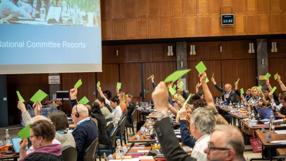 Vote during the 2019 LWF Council meeting in Geneva, Switzerland. Photo: LWF/Albin Hillert