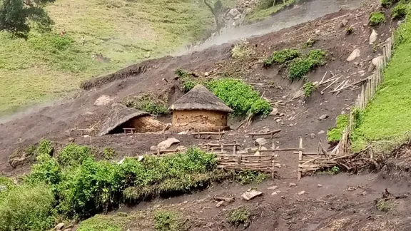 Devastation from heavy rains in the home of an ELCK congregant in West Pokot, North West Diocese. Photo: ELCK/Paul Loyomo