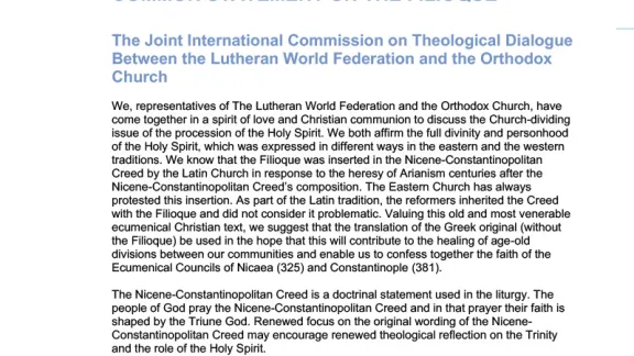 Joint statement on the addition of the Filioque clause to the Nicene-Constantinopolitan Creed. 