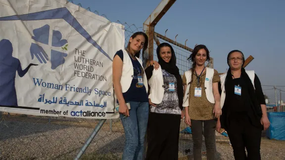 The LWF team working at a women-friendly space in Dawodiya IDP camp, 2016. Photo: LWF/ Elma Okic