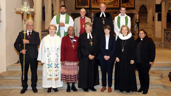 Anna Krauss ( third from bottom right) with Lutheran pastors and bishops at her installation. Photo: DNK/LWB, Cornelia Kirsch