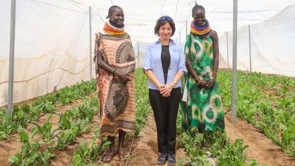 LWF General Secretary in Kakuma with two Turkana women