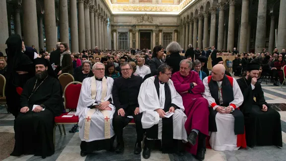 Ecumenical guests at Vespers in the Rome Basilica of St Paul Outside the Walls marking the close of Christian Unity week. Photo: A. Giuliani/CatholicPressPhoto