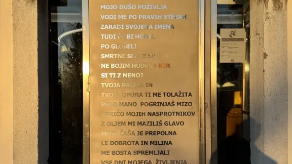 Psalm 23 is dear to the parish in Novo Mesto. It is inscribed in Slovenian on the front door of the church.