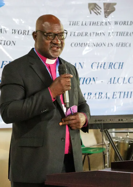 LWF President and Lutheran Church of Christ in Nigeria Archbishop Dr Panti Filibus Musa, addressing participants at the ALCLC in Addis Ababa, Ethiopia.