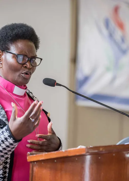 Bishop Naledzani Sikhwari delivering keynote lecture, at the Africa pre-assembly. Photo: LWF/Albin Hillert