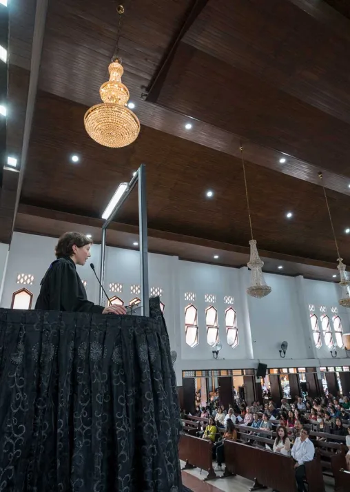 LWF general secretary Rev. Dr Anne Burghardt preaches in Medan on the last Sunday of the church year. Photo: LWF/Albin Hillert