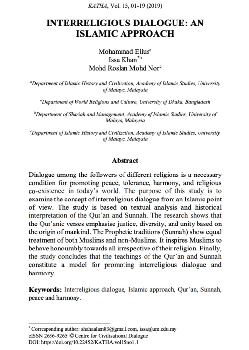 Interreligious Dialogue: An Islamic Approach