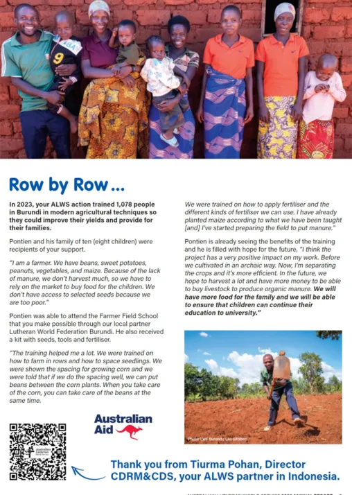 Pontien’s story in the ALWS annual report . Photo: LWF/ L.Gillabert